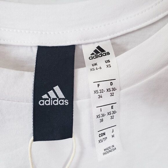 Adidas Tri Arch Tee Size XS White Spell Out Logo Womens Slightly Cropped NEW - Picture 4 of 7